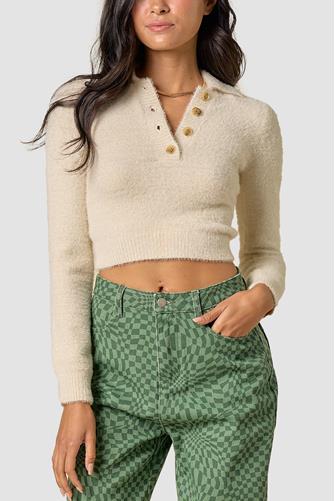 Romy Fuzzy Tie Back Sweater Natural