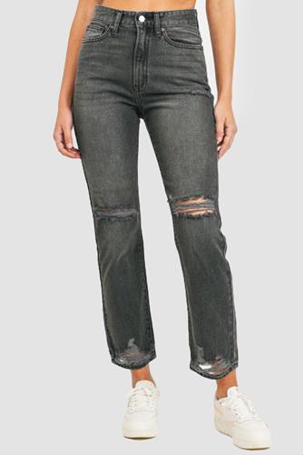 High Rise Distressed Jeans Black