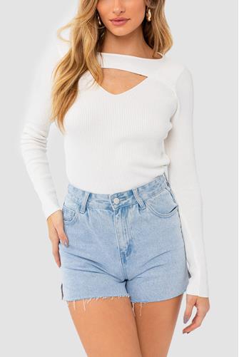 Ribbed Cut Out Sweater White