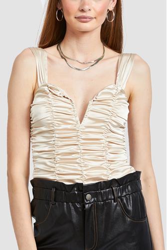 Silky Ruched Tank Top White