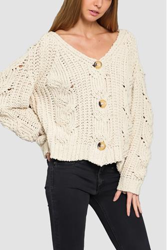 Cable Knit Cardigan Sweater Tan