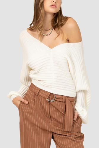 Puff Sleeve Open Back Sweater White