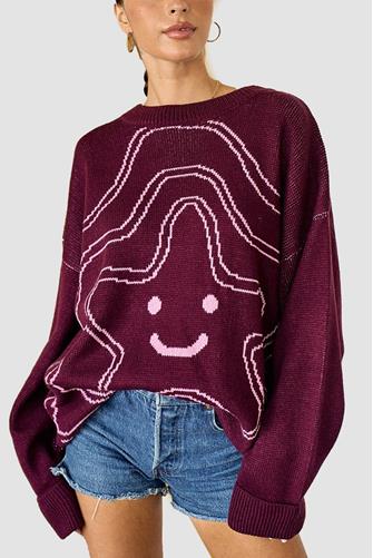 Star Smiley Sweater Burgandy