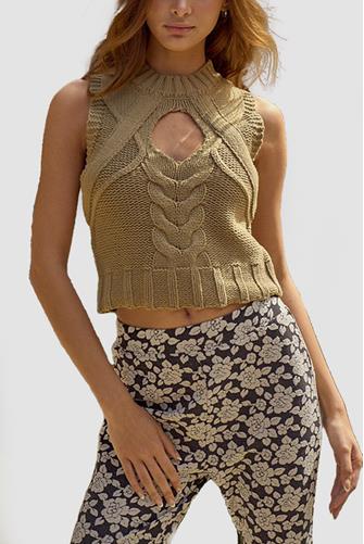Sleeveless Cable Knit Sweater Olive