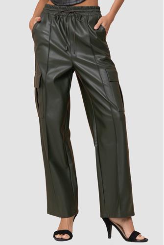 Faux Leather Cargo Pants Olive
