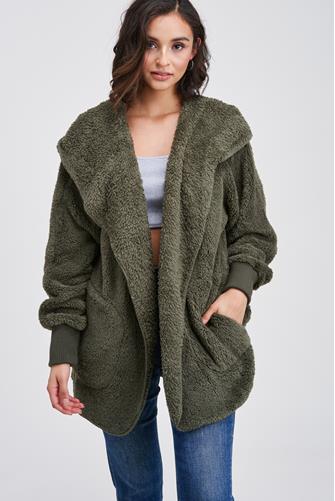 In Luv Teddy Jacket Olive Green
