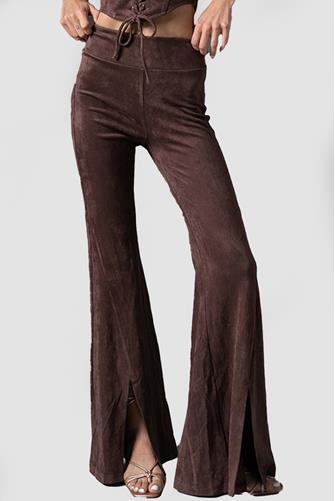 Faux Suede Flare Pants Brown