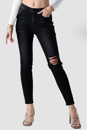 High Waist Distressed Jeans Black