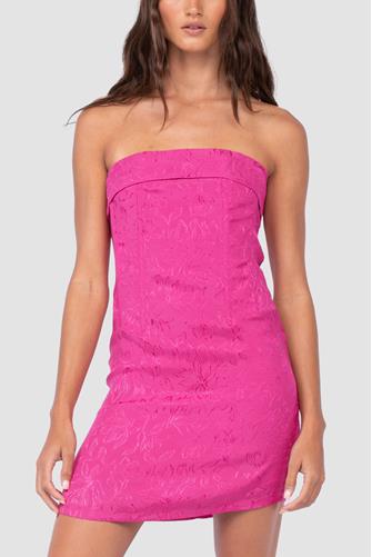 Strapless Jacquard Mini Dress Pink