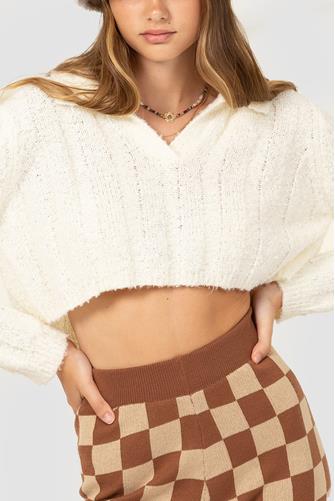 Fuzzy Cropped Sweater White