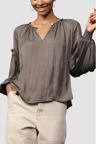 Silky Peasant Top Charcoal