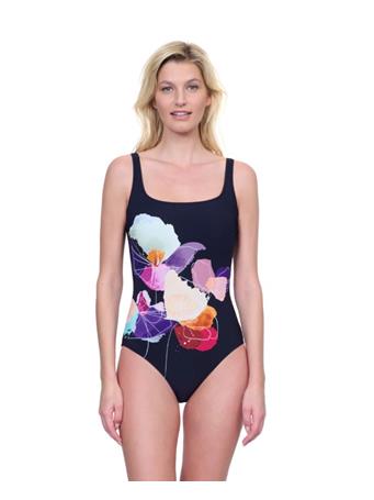 GOTTEX - Enchanted Sun Full Coverage Square Neck One Piece Swimsuit BLK MULTI