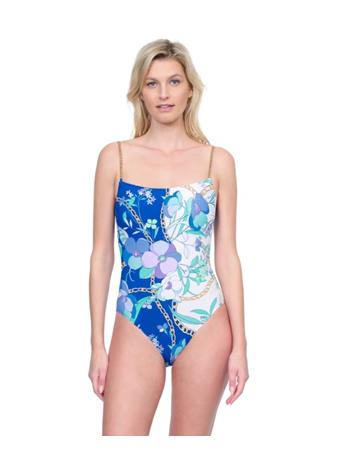 GOTTEX - Memories of Capri Round Neck Lingerie Straps One Piece Swimsuit BLUE MULTI