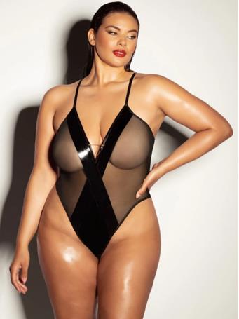 OH LA LA CHERI - Fetish Curvy Finesse Sheer Teddy BLACK