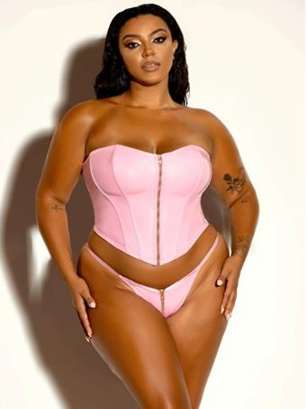 OH LA LA CHERI - 2 Piece Fetish Curvy Rider Bustier Bra Set BEGONIA PINK