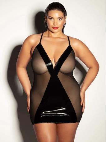 OH LA LA CHERI - Fetish Curvy Finesse Sheer Babydoll Dress BLACK