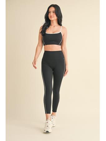 KIMBERLY C SPORT - Piping Detail Crop Tank and Leggings Set BLACK