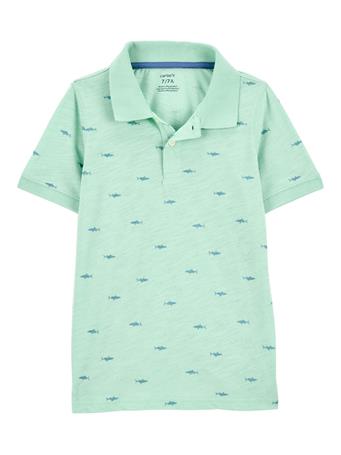 CARTER'S - Shark Print Polo T-Shirt GREEN
