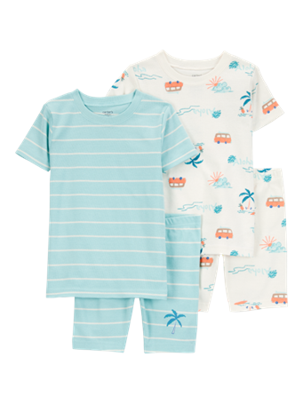 CARTERS - Palm Tree Print Snug Fit 4-Piece Pajamas TURQUOISE
