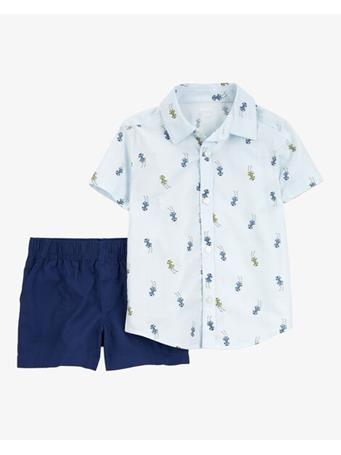 CARTER'S - Toddler 2-Piece Race Car Button-Down Shirt Outfit Set WHITE