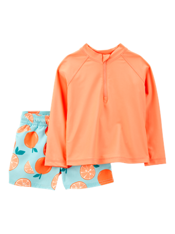 CARTER'S - 2-Piece Rashguard & Swim Trunk Set ORANGE