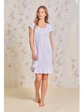 EILEEN WEST - Lilac Posy Cotton Knit Short Nightgown WHT/LLAC