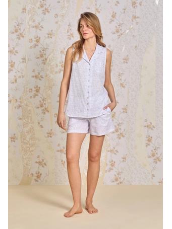 EILEEN WEST - Lilac Posy Cotton Knit Short Pajama WHT/LLAC