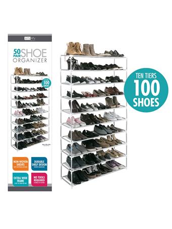 KENNEDY INTERNATIONAL - 50 Pair Extra Long Shoe Rack - 10 Tiers GREY