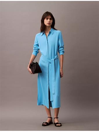 CALVIN KLEIN - Flowing Midi Shirt Dress ETHEREAL BLUE