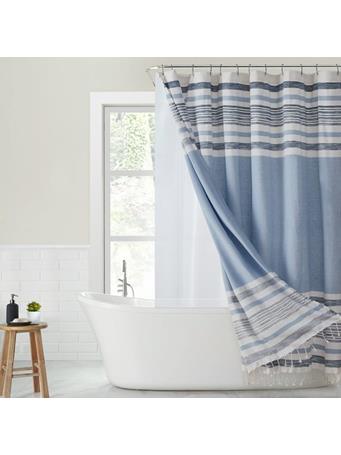 VCNY - Better Homes & Gardens Spacedyed 14-Piece Stripe Poly-Cotton Shower Curtain Set, BLUE/WHITE