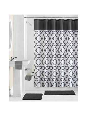 VCNY - Mainstays Uno 15-Piece Geometric Polyester Shower Curtain Set BLACK