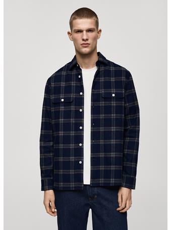 MANGO - 100% Cotton Flannel Check Overshirt NAVY