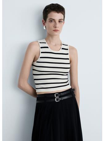 MANGO - Striped Knitted Crop Top BLACK