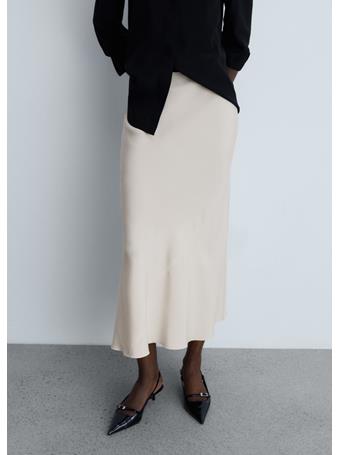 MANGO - Midi Satin Skirt LIGHT BEIGE