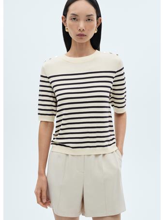 MANGO - Buttoned Striped T-shirt NATURAL WHITE