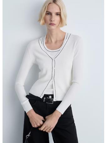 MANGO - V-neck knitted cardigan NATURAL WHITE