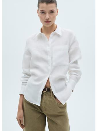 MANGO - Pocket linen shirt NATURAL WHITE