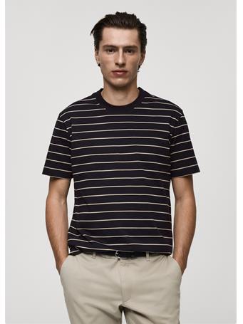 MANGO - 100% Cotton Striped T-shirt NAVY