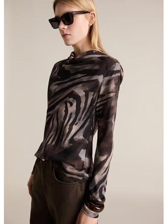 MANGO - Animal-print satin blouse DARK BROWN