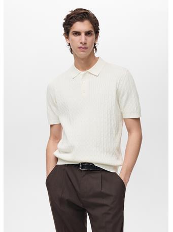 MANGO - 100% Cotton Braided Knitted Polo Shirt OFF WHITE