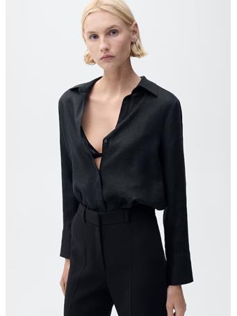 MANGO - Regular-fit linen shirt BLACK