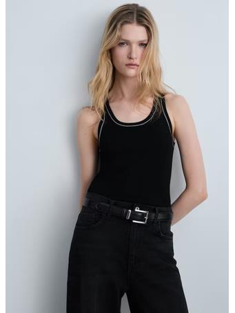 MANGO - Ribbed top with contrasting trim BLACK