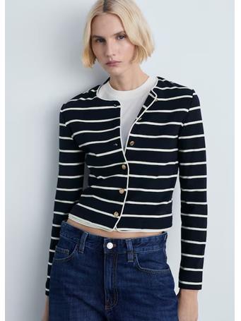 MANGO - Stripped knit cardigan NATURAL WHITE