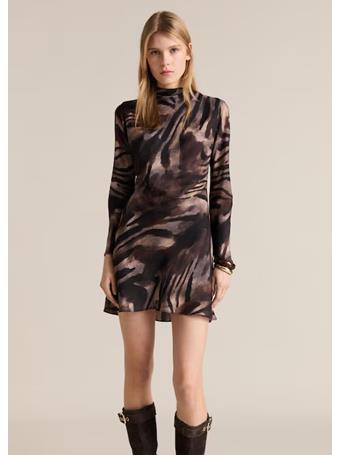 MANGO - Short Satin Animal-Print Dress DARK BROWN