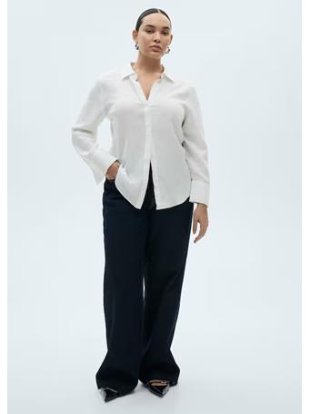 MANGO - Regular linen shirt WHITE