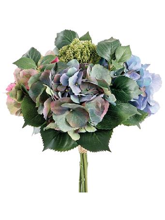 ALL STATE FLORAL - 16" Hydrangea & Sedum Silk Flower Bouquet PURPLE