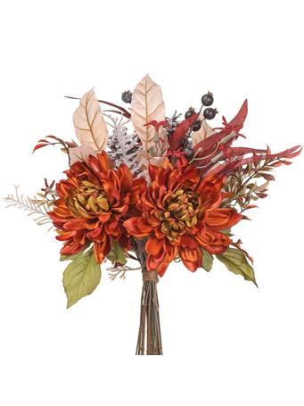 ALL STATE FLORAL - 17.5" Silk Mum Flower, Pinecone & Eucalyptus Leaf Bouquet RUST