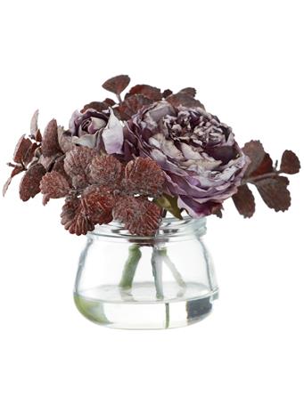 ALL STATE FLORAL - 4.5" Rose Silk Flower Arrangement with Glass Vase PURPLE