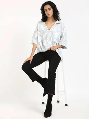 CALVIN KLEIN - Short Sleeve Cloudburst Faux Wrap Blouse TOFU