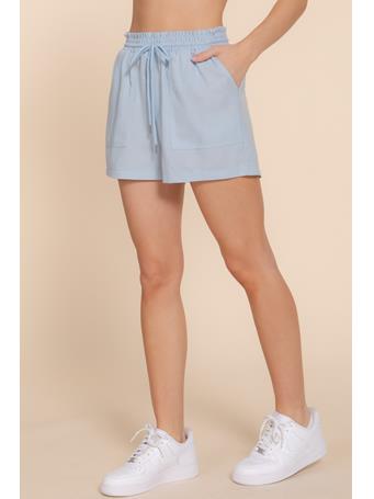 ACTIVE BASIC - Smocked Waist Linen Shorts LIGHT BLUE